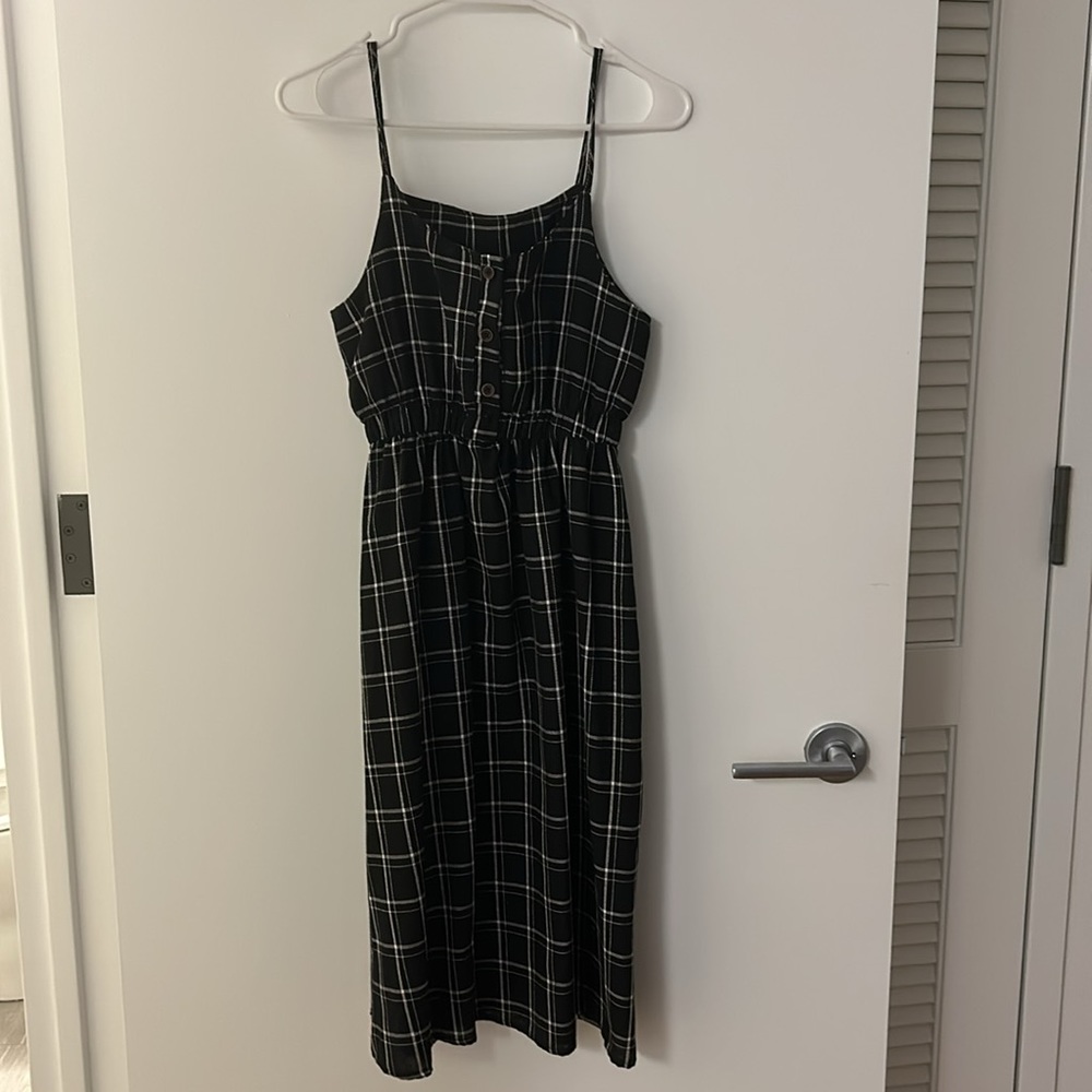 BRAND NEW black plaid midi dress!